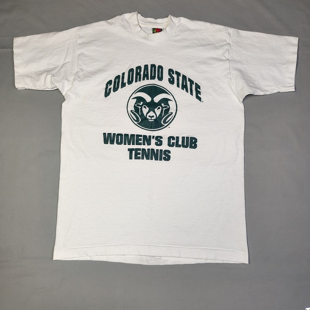 Vintage Colorado State Womens Club Tennis Shirt Fruit of the Loom White Large